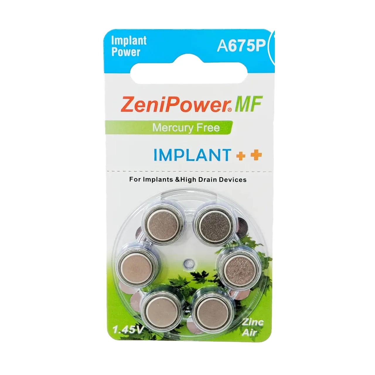 ZeniPower A675P Implant Power blau PR44 – (6er Blister) für Cochlear Implantate