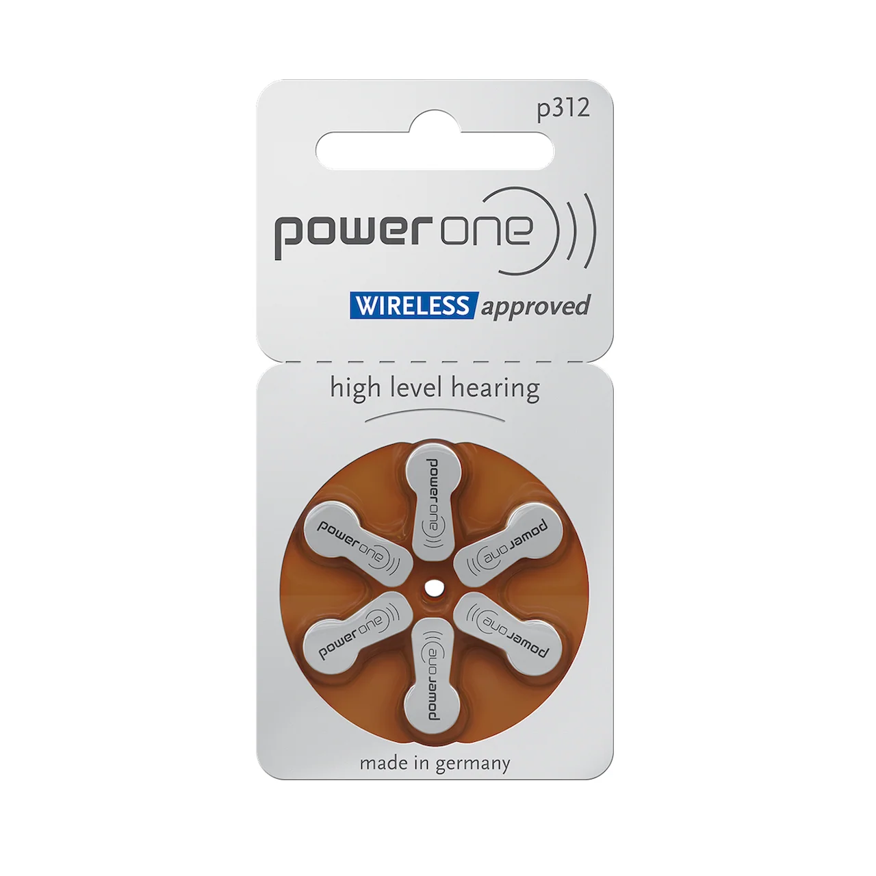 Power One Hörgerätebatterien – P312 braun PR41 – (6er Blister)