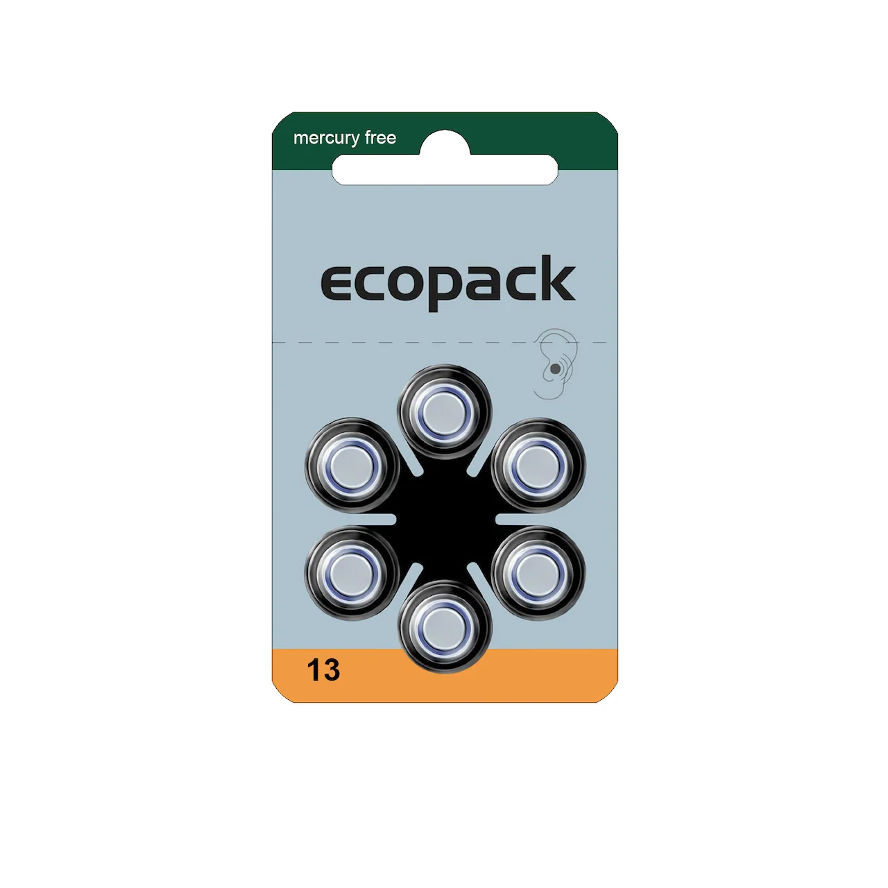 EcoPack Varta Hörgerätebatterien – P13 orange PR48 – (6er Blister)